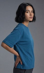 T-shirts amples et carrés pour femmes, col rond, coupe décontractée, épaules tombantes, noir - Product Image 4