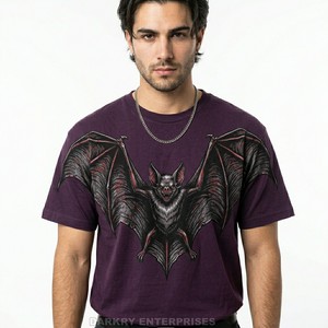 Camiseta Personalizada con Estampado de Murciélago para Hombre, Fabricante de Camisetas con Diseño Gótico Morado, Venta al Por Mayor OEM, Ropa Masculina de Algodón de Alta Calidad - Product Image 1