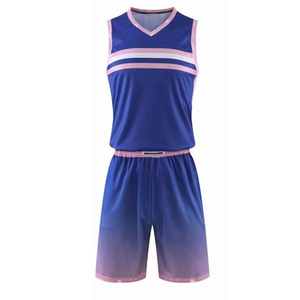 Conjunto de Camiseta de Baloncesto para Hombre, Degradado Azul y Rosa, Cuello en V, Sin Mangas, Uniforme Transpirable con Estampado Sublimado, Corte Regular para Adultos - Product Image 1