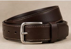 Ceinture en cuir véritable marron uni avec boucle ardillon rectangulaire en cuivre, décontractée et durable pour homme - Product Image 4