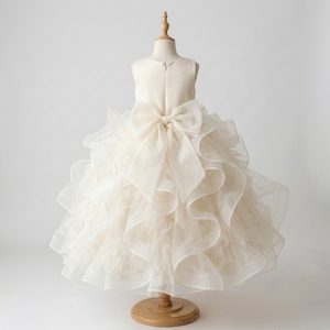 Robe de bal de princesse en velours satiné ivoire uni avec volants pour filles de 1 à 12 ans, idéale pour mariage et anniversaire, OEM - Product Image 3