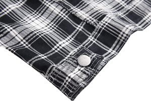 Chemise-veste décontractée pour homme à carreaux noirs et blancs, col rabattu, fermeture à boutons simple, longueur normale, mélange de coton - Product Image 3