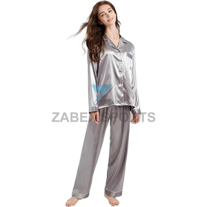 Ensemble de pyjama en satin polyester/coton pour femmes, logo personnalisé, léger, respirant, fermeture à cordon, vêtements de nuit d'été, OEM - Product Image 2