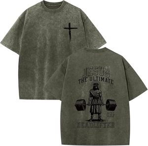 เสื้อยืดคอกลมแขนสั้นสีดำทรงปกติสำหรับผู้ชาย Jesus Ultimate Deadlifter พิมพ์ลายสกรีนอย่างดี เป็นมิตรกับสิ่งแวดล้อม - Product Image 6
