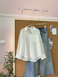 Chemisier ample et décontracté pour femme L840 en dentelle florale transparente, boutonné, à manches longues, coupe oversize, printemps-été - Product Image 5