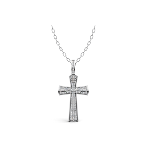 Collier pendentif croix religieuse en or 18 carats avec diamants de laboratoire, entièrement pavé de diamants, croix ruban, bijoux fins - Product Image 1