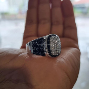 Men's Black & White Moissanite Diamond Cluster Pinky <b>Ring</b> <b>925</b> Sterling <b>Silver</b> Signet <b>Ring</b> Hip Hop Style Iced Out Bling Jewelry - Product Image 3