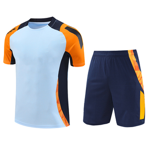Ensemble de maillots de rugby pour hommes, bleu clair, orange, marine, manches courtes, respirant, coupe athlétique, impression sublimée, toutes saisons - Product Image 1