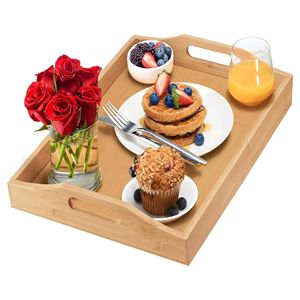 Plateau de service rectangulaire en bois personnalisable avec poignée – Plateau moderne en bois massif pour la cuisine, la maison et l'hôtellerie (vente en gros) - Product Image 1