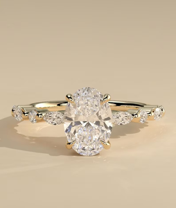 Bague de fiançailles en diamant de laboratoire ovale de 1,50 carat, couleur F, pureté VS1, or massif 14 carats, style halo caché, certifiée IGI, bijoux pour femmes - Product Image 1