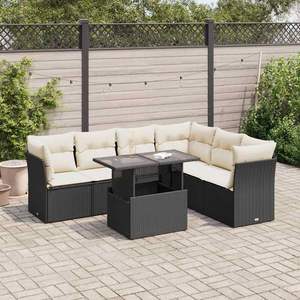 Conjunto de sofá de jardín de ratán PE negro de 7 piezas, muebles de exterior elegantes y resistentes a la intemperie, asientos seccionales para jardín y patio. - Product Image 1