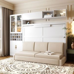 Lit Murphy pleine taille blanc avec canapé, étagères, ports USB et éclairage intégré - Product Image 3