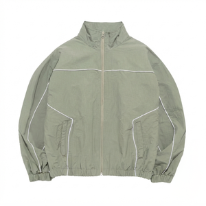 Ensemble de survêtement unisexe vert olive, fermeture éclair intégrale, col personnalisé, tricot léger en polyester, style sportif, poches latérales, vêtements de printemps - Product Image 4