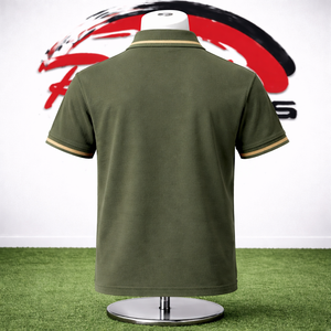 Polo Verde Oliva para Hombre |   Camiseta Polo Casual de Manga Corta en Piqué de Algodón con Cuello a Rayas - Product Image 3