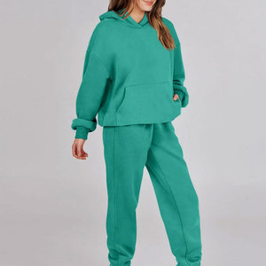 Survêtement à capuche de couleur unie, manches longues, taille élastique, coupe ample, décontracté, pour l'automne - Product Image 5