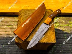 Cuchillo de Caza, Cocina y Camping de Acero de Damasco de Alta Calidad, Mango de Madera, Bisel Afilado, Hecho a Mano, Forjado a Mano, Funda, OEM, ODM, Venta al por Mayor - Product Image 2