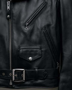 Chaqueta de Motociclista de Cuero Genuino Negro para Hombre, Cuello Camisero, Cierre de Cremallera, Corte Regular, Estilo Otoñal - Product Image 3