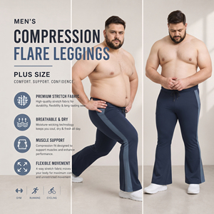 Men's Plus Size Compression <b>Flare</b> Leggings Breathable Quick Dry Yoga Pants Low Waist Drawstring Sports Trouser Men Gym Legging - Product Image 4