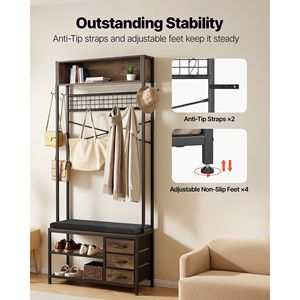 Appendiabiti da ingresso 3-in-1 da 70,9 pollici con panca portascarpe e libreria, organizer con 3 cassetti - Product Image 6