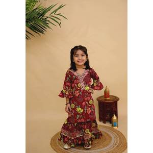 Sharara ชุดแต่งกายสำหรับเด็ก, ผ้าไหมประจำชาติผ้าไหมลาย kurti shalwar kameez อินเดีย - Product Image 1
