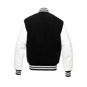Men's Winter <b>Jacket</b> with Custom Logo Loose Casual Black Wool Body <b>White</b> Sleeves Stand Collar Windproof Quick Dry Eco-Friendly - Product Image 3