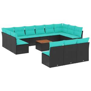Juego de Sofás de Patio de 14 Piezas en Poliratán Negro con Cojines, Muebles Elegantes para Exteriores - Product Image 2