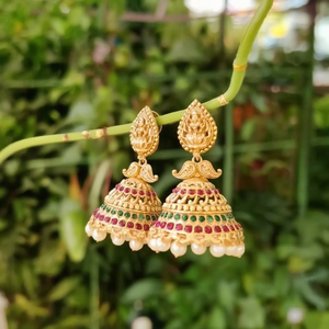 Trendy Gold Plated Pearl Drop Jhumka Earrings for Party and Gift - Product Image 3