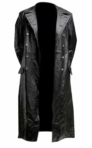Abrigo Largo de Cuero Genuino para Hombre, Cuello Camisero, Botón Único, Mangas Regulares, Transpirable, Prenda Exterior Negra - Product Image 2