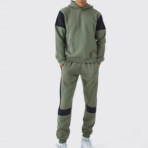Ensemble sweat à capuche et jogging en molleton pour homme, vert olive, coupe classique, respirant, tricoté, pour l'automne - Product Image 1