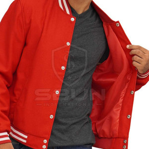 Men Varsity Jacket Premium Regular Fit <b>Covered</b> <b>Button</b> Closure Stand Waterproof Windproof Custom Embroidery OEM ODM Service - Product Image 4
