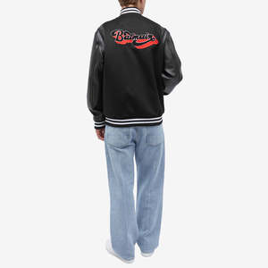 Custom Embroidered Men's Varsity <b>Jacket</b> PU Leather Sleeve Wool Bomber <b>Jacket</b> Vintage Streetwear <b>Patchwork</b> Letterman <b>Jacket</b> - Product Image 4