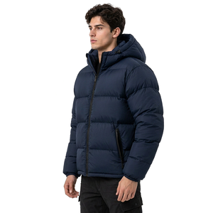 Chaqueta Acolchada con Capucha Azul Marino para Hombre, Cierre de Cremallera, Gruesa, Informal, para Invierno - Product Image 3