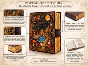 Grand Grimoire en Cuir Fait Main par Herb Heritage |   Carnet d'aventures fantastiques 200 pages |   Alice au pays des merveilles, sorcière céleste - Product Image 4