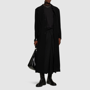 Manteau long en cuir huilé noir standard imperméable et respirant pour homme, style western, avec ceinture, col rabattu, 220g - Product Image 5