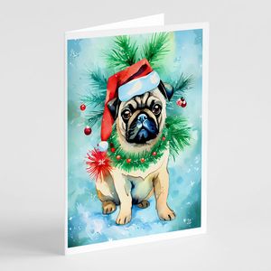 Whimsical A7 Tamaño 5x7 Tarjetas de nota en blanco Paquete de 8 tarjetas de felicitación de Navidad con sobres para amantes de Pug - Product Image 1
