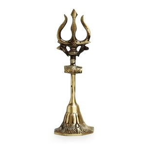 Handcrafted Brass Trishul with Damru Statue Decorative Lord Shiva Trident Idol for Home Temple Puja <b>Mandir</b> Spiritual Decor - Product Image 1