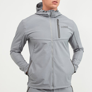 Ensemble de survêtement gris à capuche pour homme, avec fermeture éclair intégrale, coupe-vent, respirant, couleur unie personnalisable, idéal pour l'automne - Product Image 2