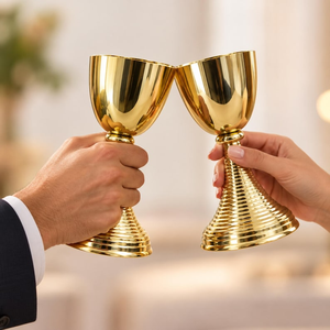 Premium Polished Brass <b>Trophy</b> Goblet Elegant Metal Chalice Decorative Stemmed <b>Cup</b> Luxury Award Tabletop Display Collectible - Product Image 5