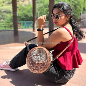 Bolso redondo tallado a mano con herramientas, nuevo diseño elegante, Bolso de piel de vaca, bandolera, bolso de hombro para mujer - Product Image 2