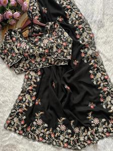 Sari de Diseño Indio en Tela Georgette, el Más Vendido, con un Look Étnico Elegante en Negro, Blusa de Exportación de Última Tendencia, Boutique Exclusiva - Product Image 5