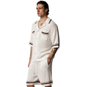 Camisa de punto a rayas para hombre, manga corta, con botones, informal, de verano, tejido de punto, OEM, venta al por mayor, suministro personalizado - Product Image 4