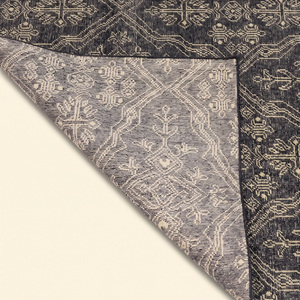 Tapis géométrique moderne antidérapant en laine écologique noir anthracite et beige à motif treillis pour salon et hôtel - Product Image 5