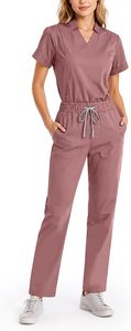 Blusa Sanitaria Rosa de Manga Corta con Cuello en V para Mujer, de Poliéster Tejido, Uniforme Hospitalario con Bolsillos y Detección de Agujas - Product Image 3