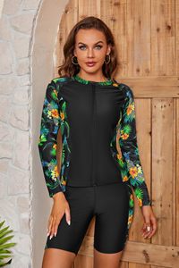 Women's <b>Plus</b> <b>Size</b> 3 Piece Long Sleeve Rash Guard Swimsuits Zip Front Bathing Suit Sublimated <b>Tankini</b> Swimwear - Product Image 6