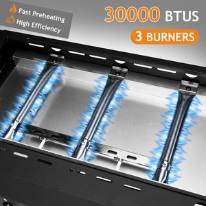 3-Burner Flat Top Gas Griddle Station-30,000 BTU Propane Ceramic Coated <b>Cast</b> Iron <b>Pan</b> - Product Image 5