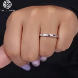 Charm_Jewells IGI Certified 3 GM <b>Silver</b> Cushion Cut Moissanite <b>Eternity</b> Band <b>Ring</b> Prong Setting Women's Classic Engagement <b>Ring</b> - Product Image 6