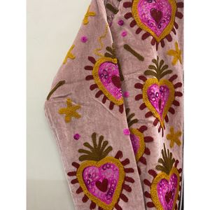 Hand Embroidered Knitted Velvet Cotton <b>Jacket</b> Women <b>Mandarin</b> <b>Collar</b> Full Sleeve Autumn Winter Bohemian Eye Pattern Open Front - Product Image 4