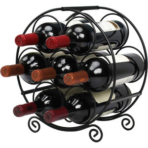 Estante metálico para 7 botellas de vino, soporte decorativo negro para encimera, organizador de vino redondo para mesa, para almacenamiento en el hogar o bar. - Product Image 1