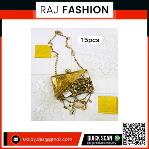 Elegante Bolso de Mano Dorado Metálico para la Noche con Adornos de Cristal y Detalles de Perlas Colgantes - Product Image 2