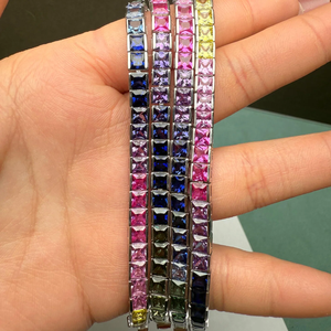 Trending 925 <b>silver</b> Rainbow Tennis <b>Bracelet</b> With princess Cut Moissanite Channel Set In Rhodium Plated Classic Style Unisex - Product Image 3